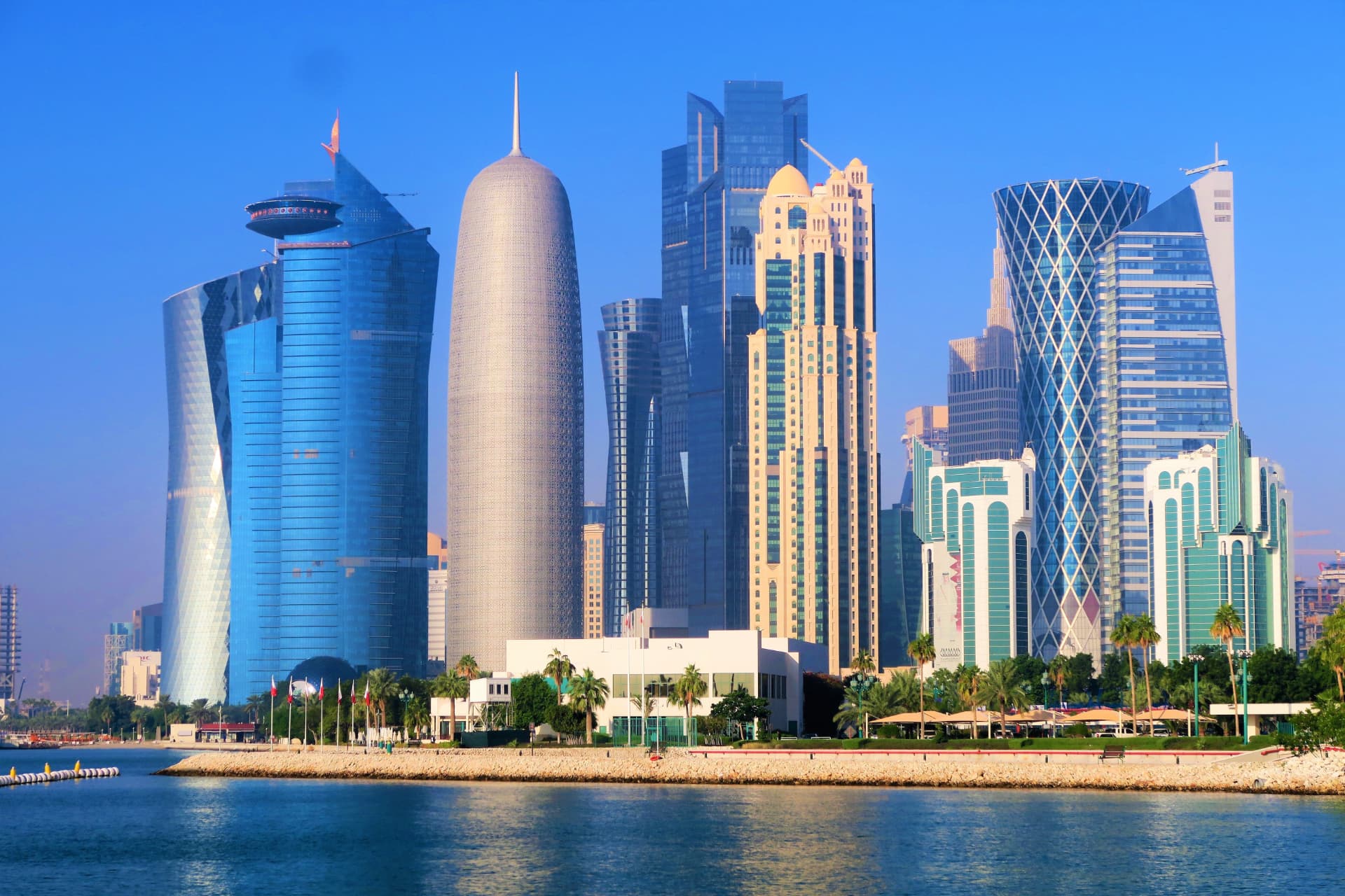 The Doha skyline with West Bay towers seen across the water